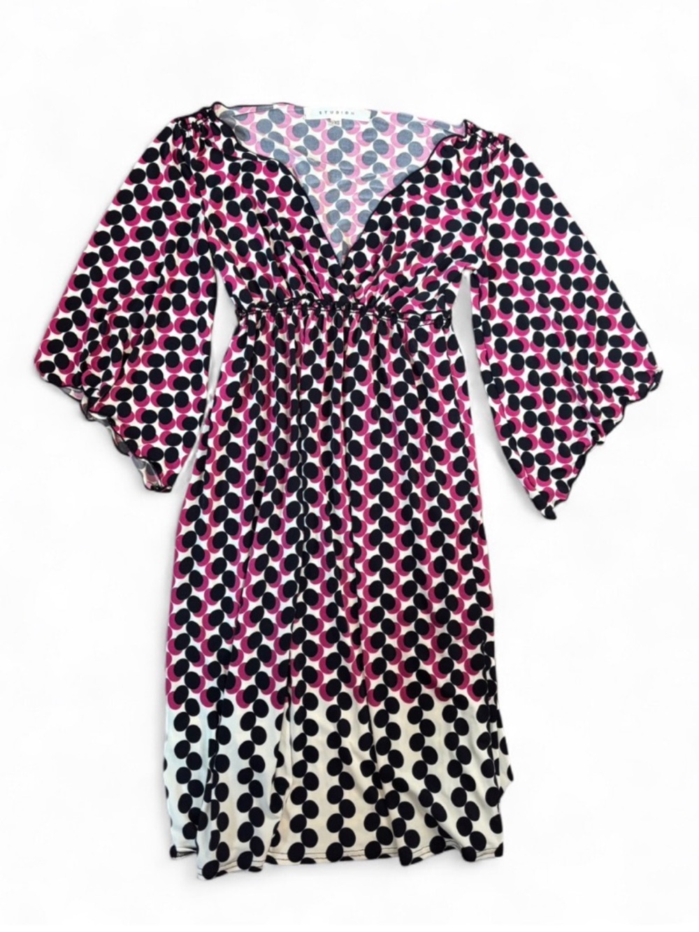 Y2K Studio M Pink and Black Polka Dot V-Neck Midi Dress XS